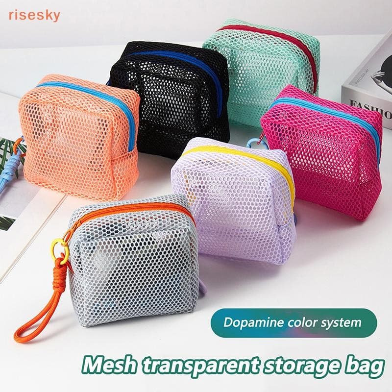 [risesky] Bolsa De Cosméticos De Malha Portátil Dopamina Armazenamento De Cores Maquiagem Caso Mulheres Produtos De Higi