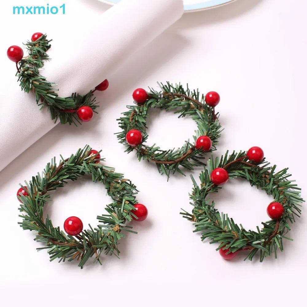 MXMIO1 6pcs Porta-Guardanapos , Estilo Pastoral Com Anel De Guardanapo De Agulha De Pinheiro De Natal De Frutas Vermelha
