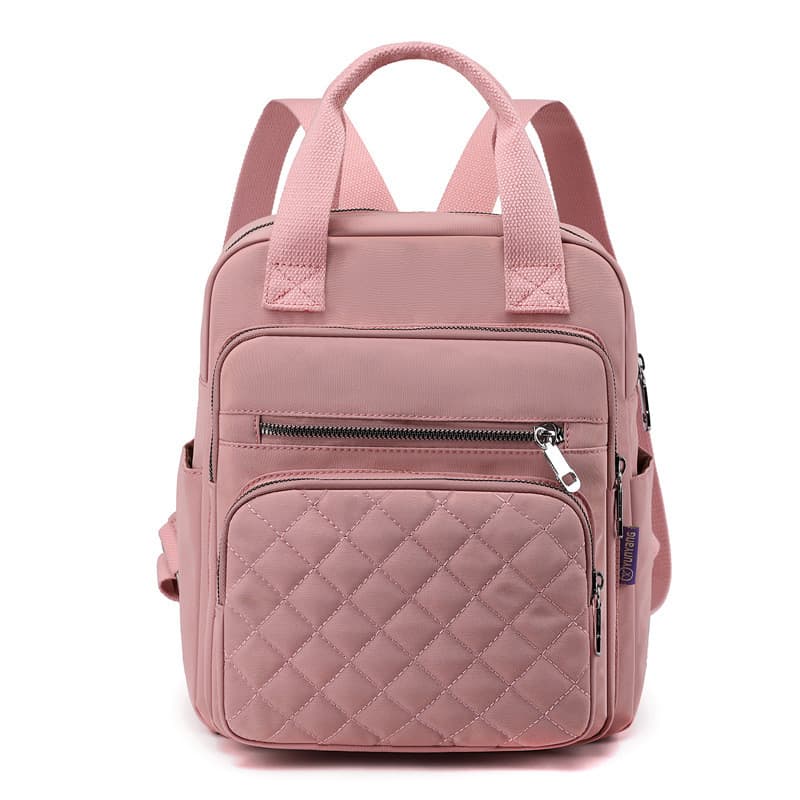 Mochila Feminina de Nylon com Padrão de Diamante, Bolsa Pequena Quadrada Casual para Estudantes e Viagens