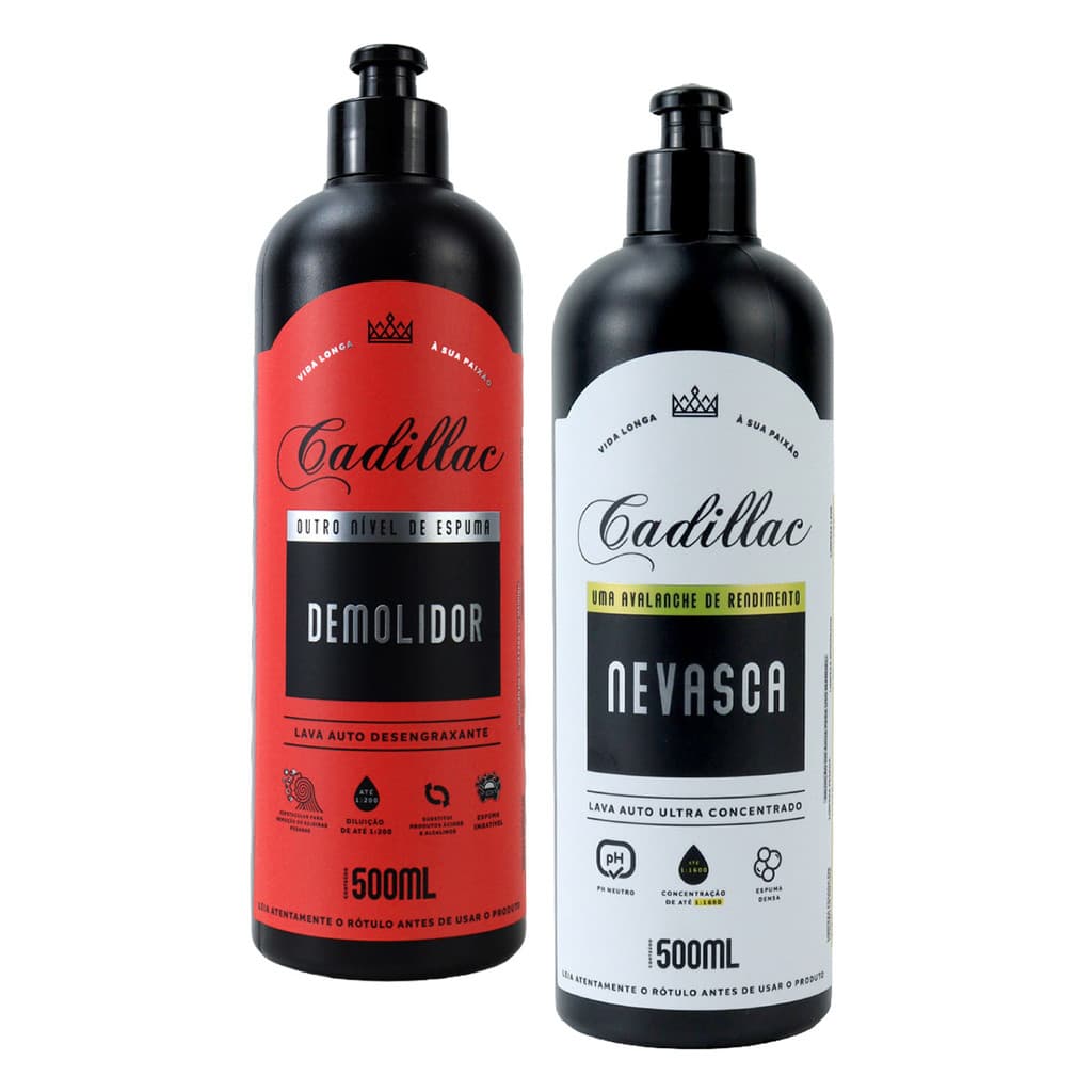 Kit Limpeza Automotiva Lava Autos Desengraxante Demolidor Nevasca 500Ml Cadillac Shampoo Auto