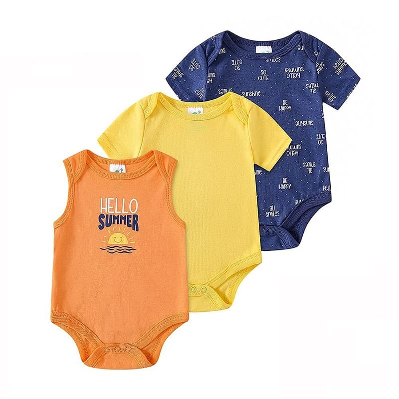 Body Bebê Masculino Kit 3 Peças Coloridas Manga Curta e Regata