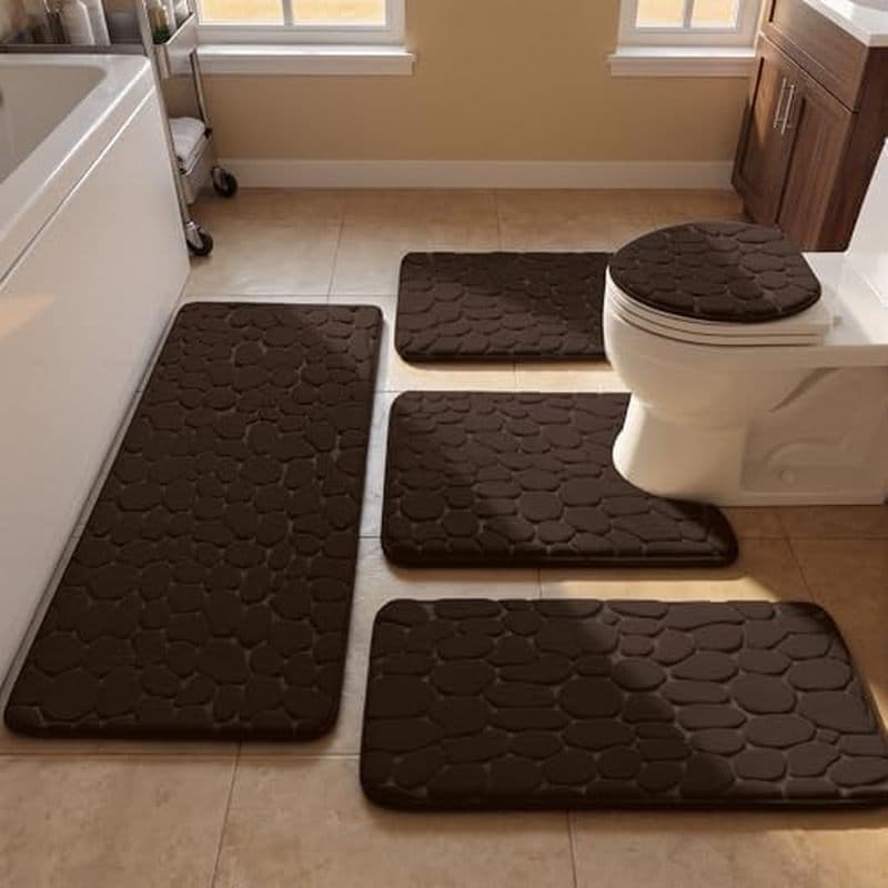 Conjunto De Tapetes De Banheiro , Tapete De Banho De Espuma Viscoelástica 5 Peças Marrom | Antiderrapante , Absorvente D