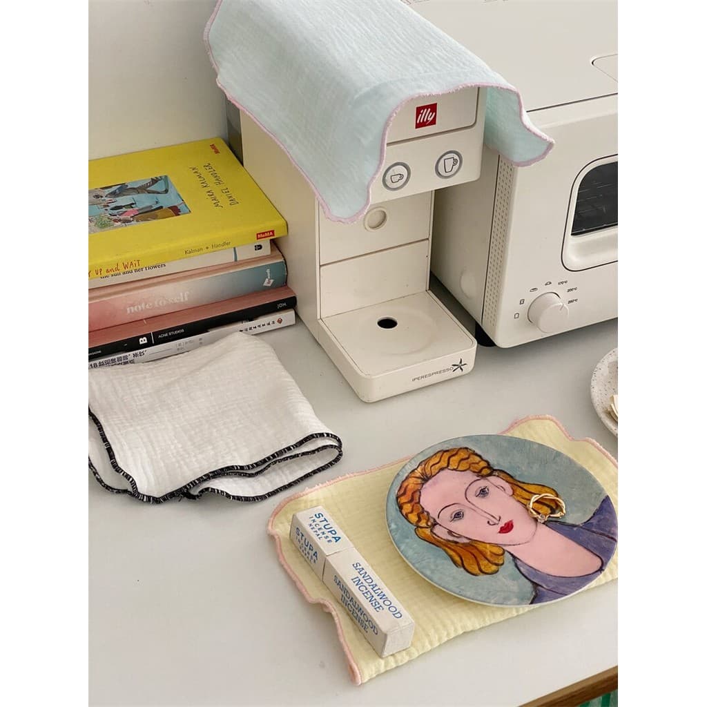 Abao-caseiro estilo francês coreano ins cor branca pura borda toalha de mesa Placemat Coaster posando tapete de mesa de