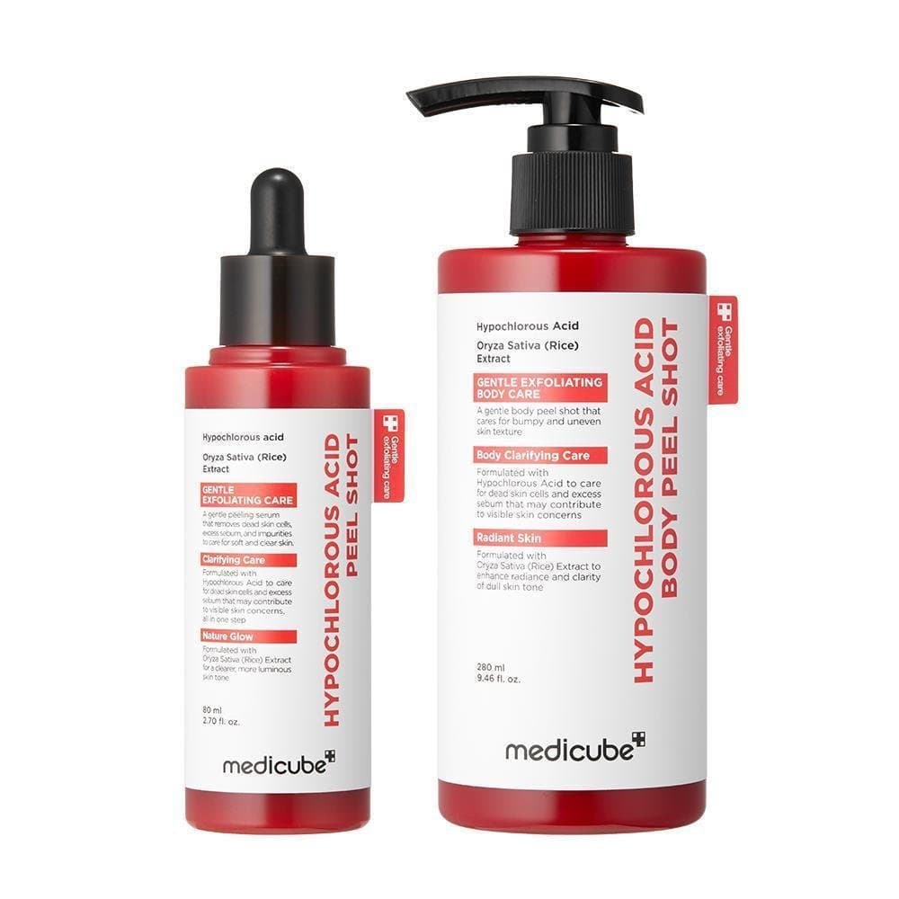 [medicube]Ácido HipoclorosoRicePeelShotDuoParaRosto&Corpo | Sérum Esfoliante Suave para Células Mortas e Cuidado dos Por