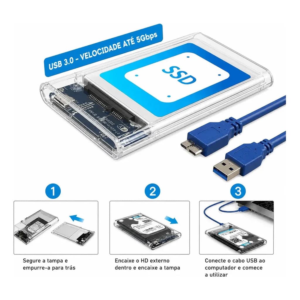 Case Hd Externo Usb 3.0 Transparente Para Hd/ssd Sata 2,5 FY-448