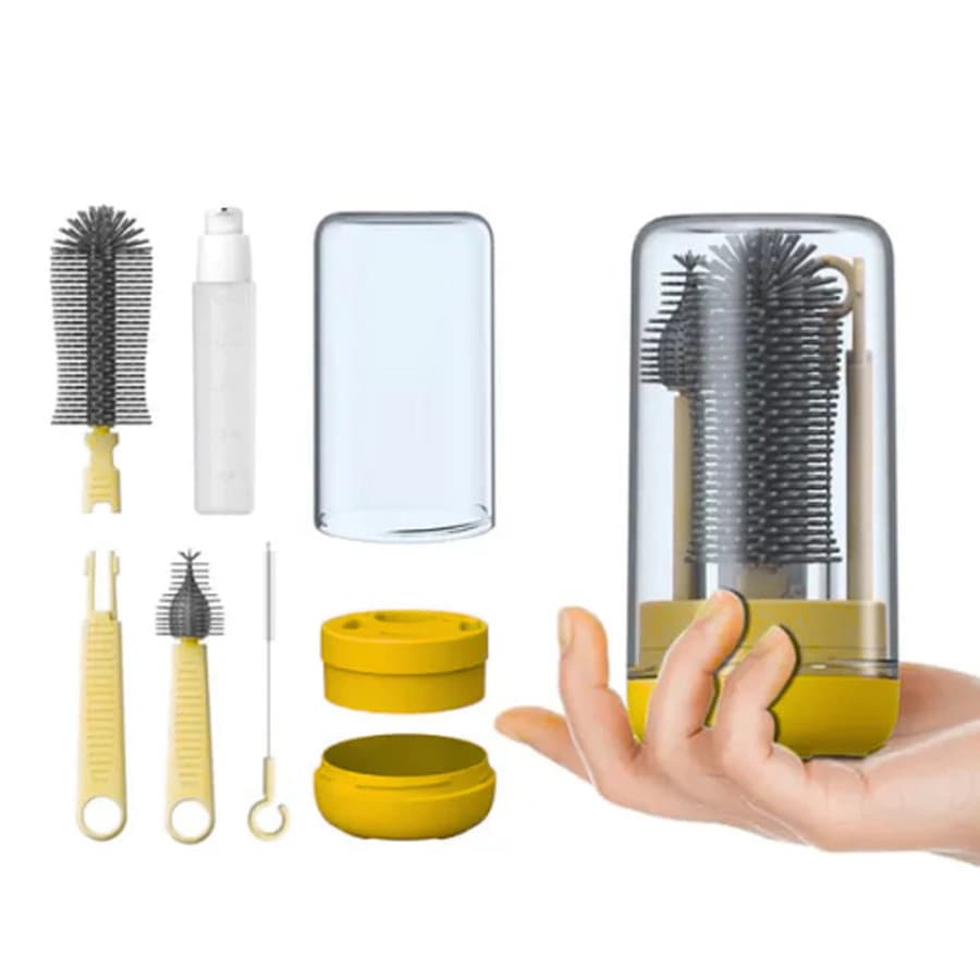 Kit Escova de Limpeza para Mamadeira e Canudo 4 em 1 com Estojo Portátil Escova de Silicone para Copos Garrafas e Bicos