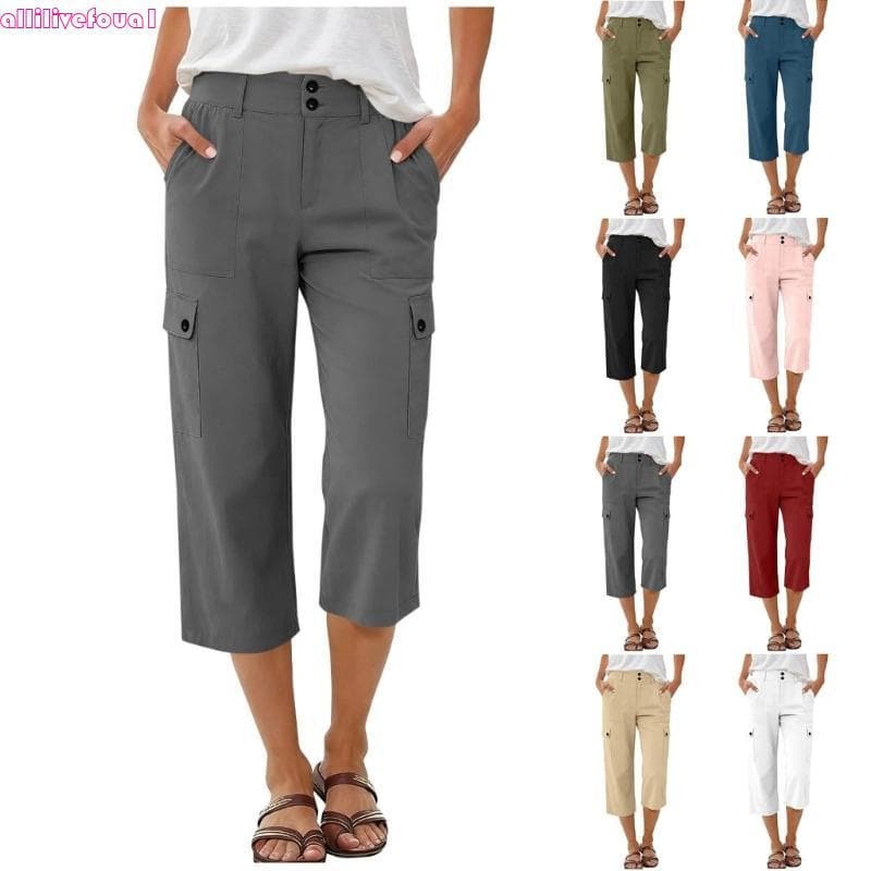 allilivefoua1 Calça Capri Feminina Cargo Leve Para Caminhada Ao Ar Livre Atlética Viagem Casual Solta Com Bolsos