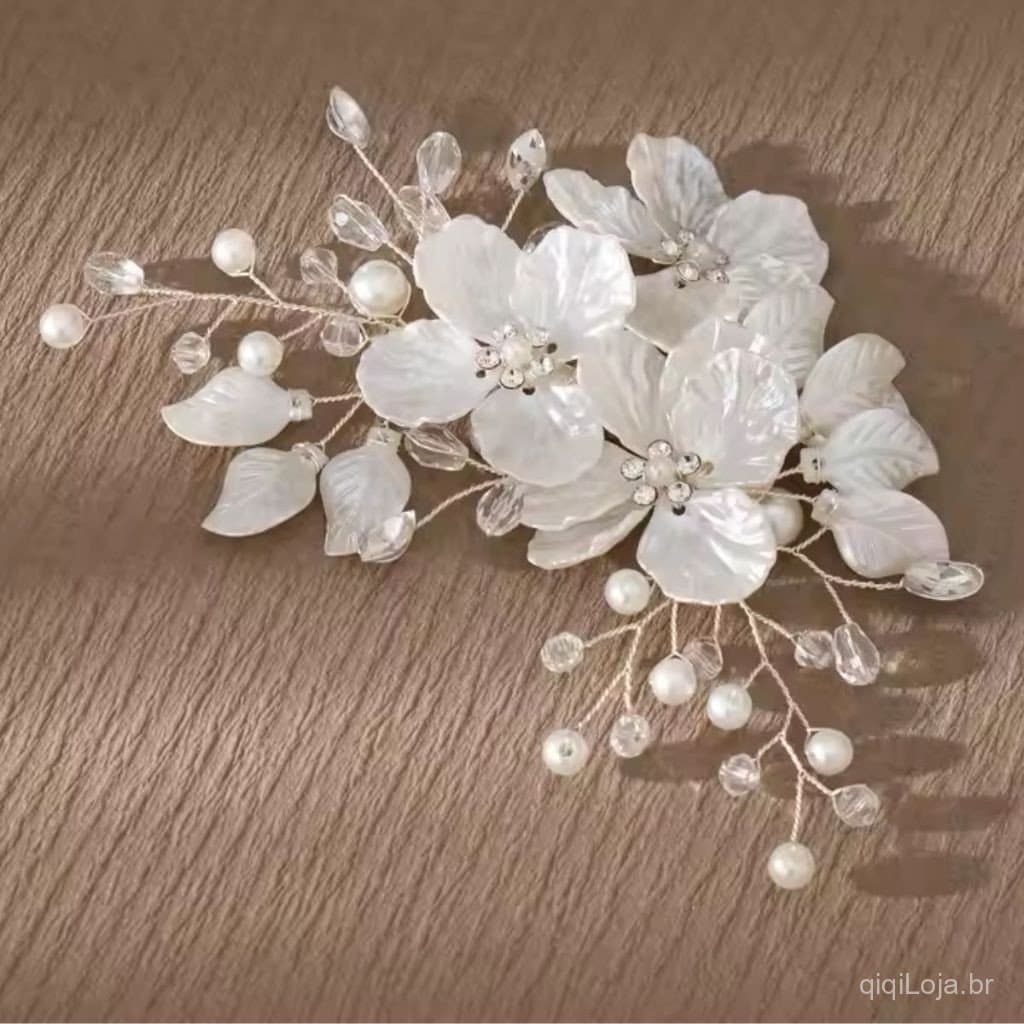 Grinalda com Pérolas e Flores – Realce Sua Beleza Natural no Casamento ou Formatura