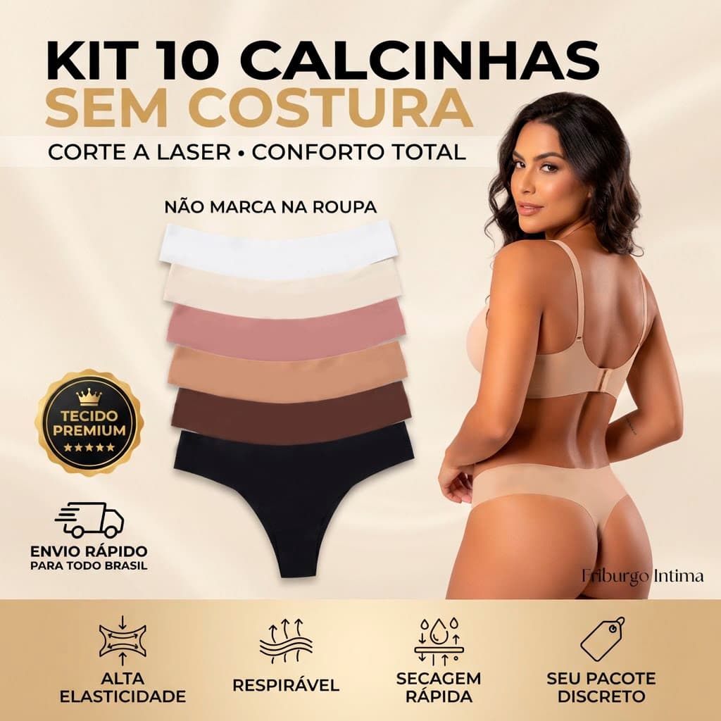 KIT10 Calcinha Laser IMPORTADA  FIO DENTAL 100% Sem Costura Lisa Não Marca na Roupa Corte a Laser InvisÍvel KIT10/5