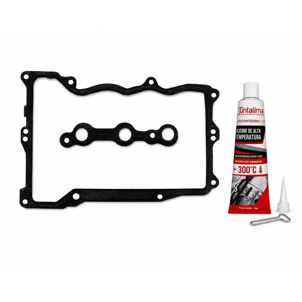 Kit Junta Tampa Válvulas Kwid 1.0 12v 3 Cilindros Borracha JL56226KBO + Silicone Alta Temperatura 85g Junta Líquida Moto