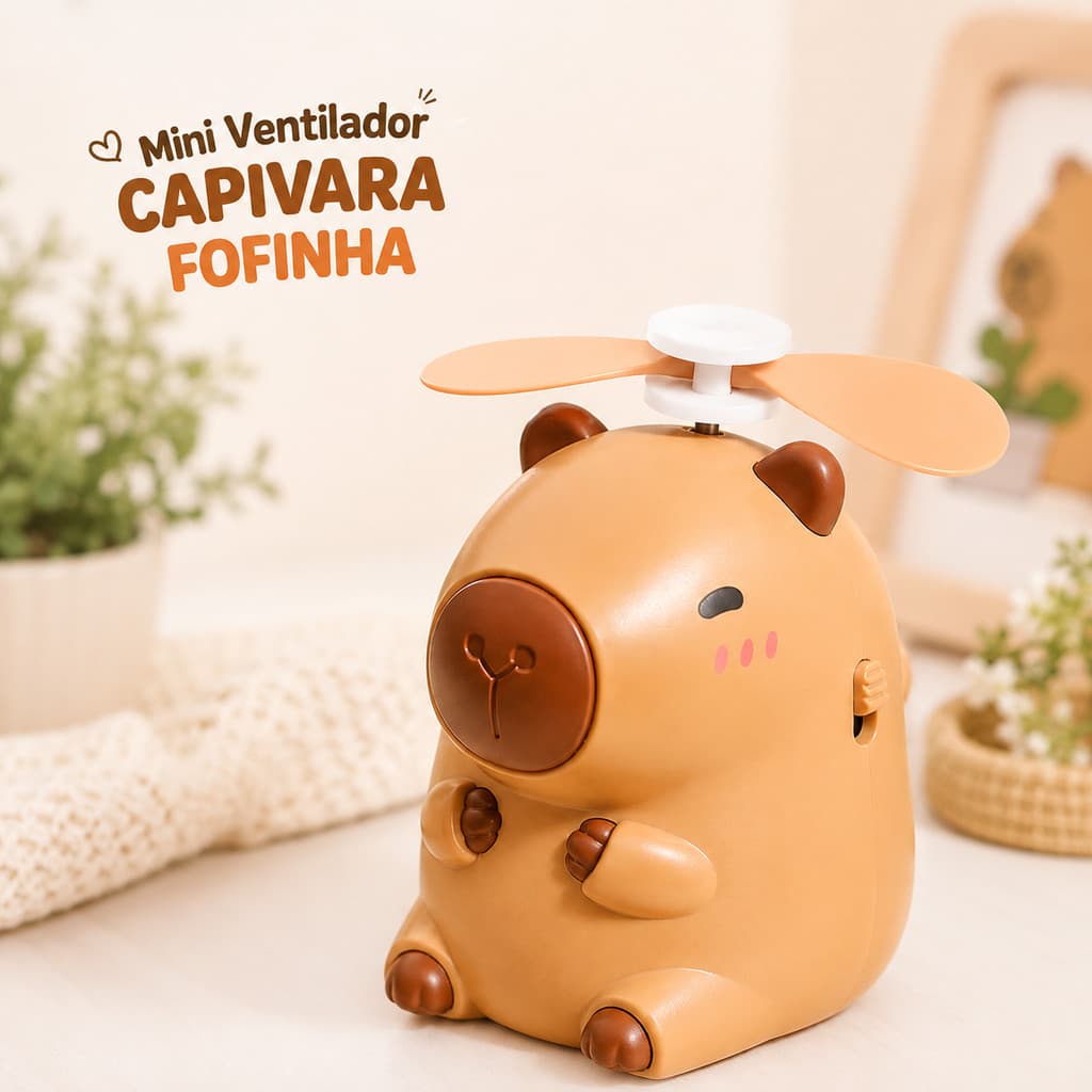 Mini Ventilador USB Recarregável Capivara 3 Velocidades Silencioso Portátil de Mesa