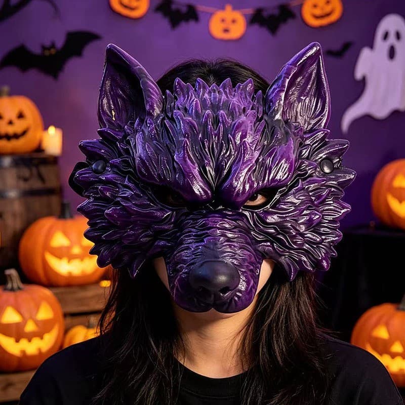 Máscara De Cabeça De Lobo Realista 3D Espuma PU Macia Arnês De Halloween Cosplay AU