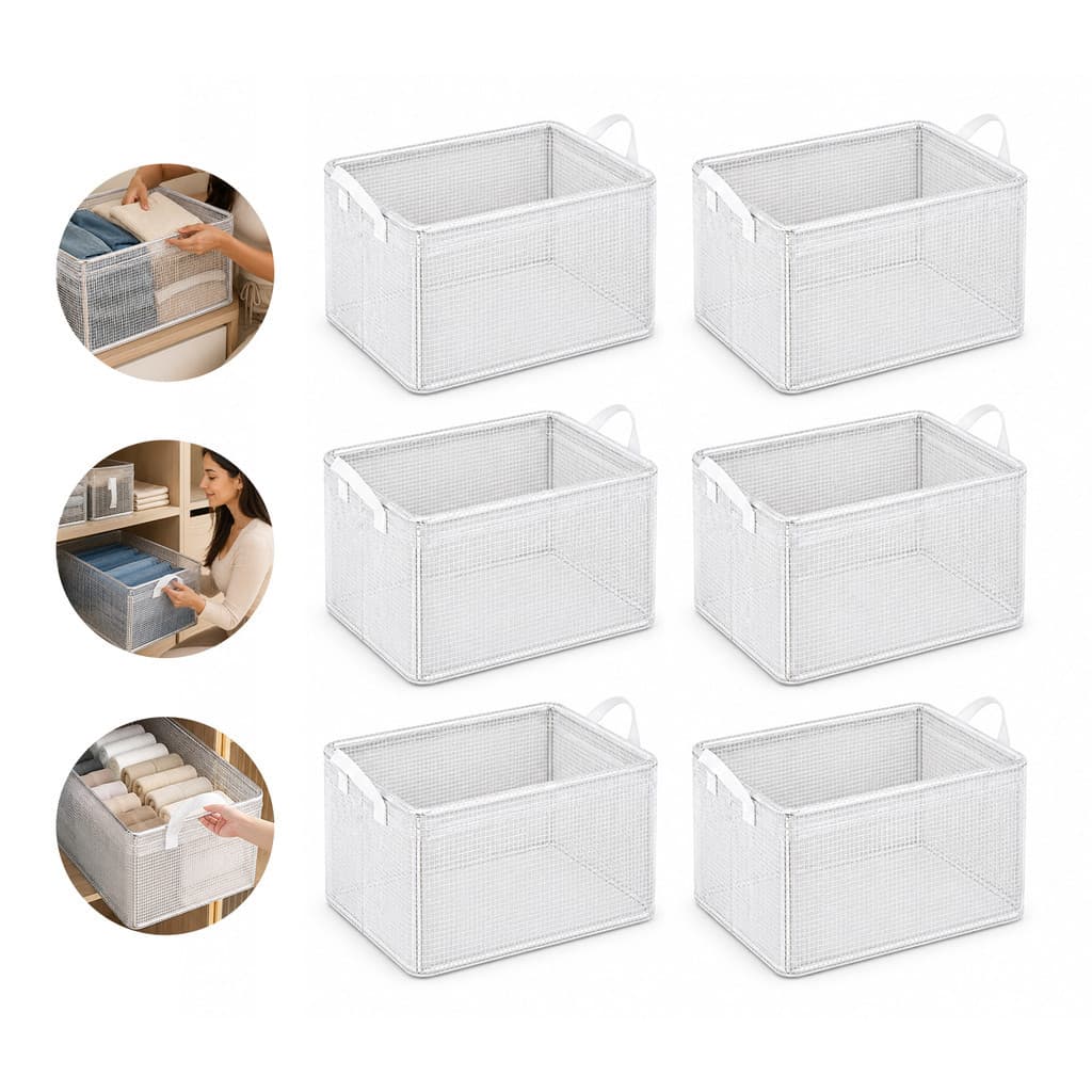 6pcs Cesto Durável Reforçadas Empilhável P/roupas 48*28*20cm
