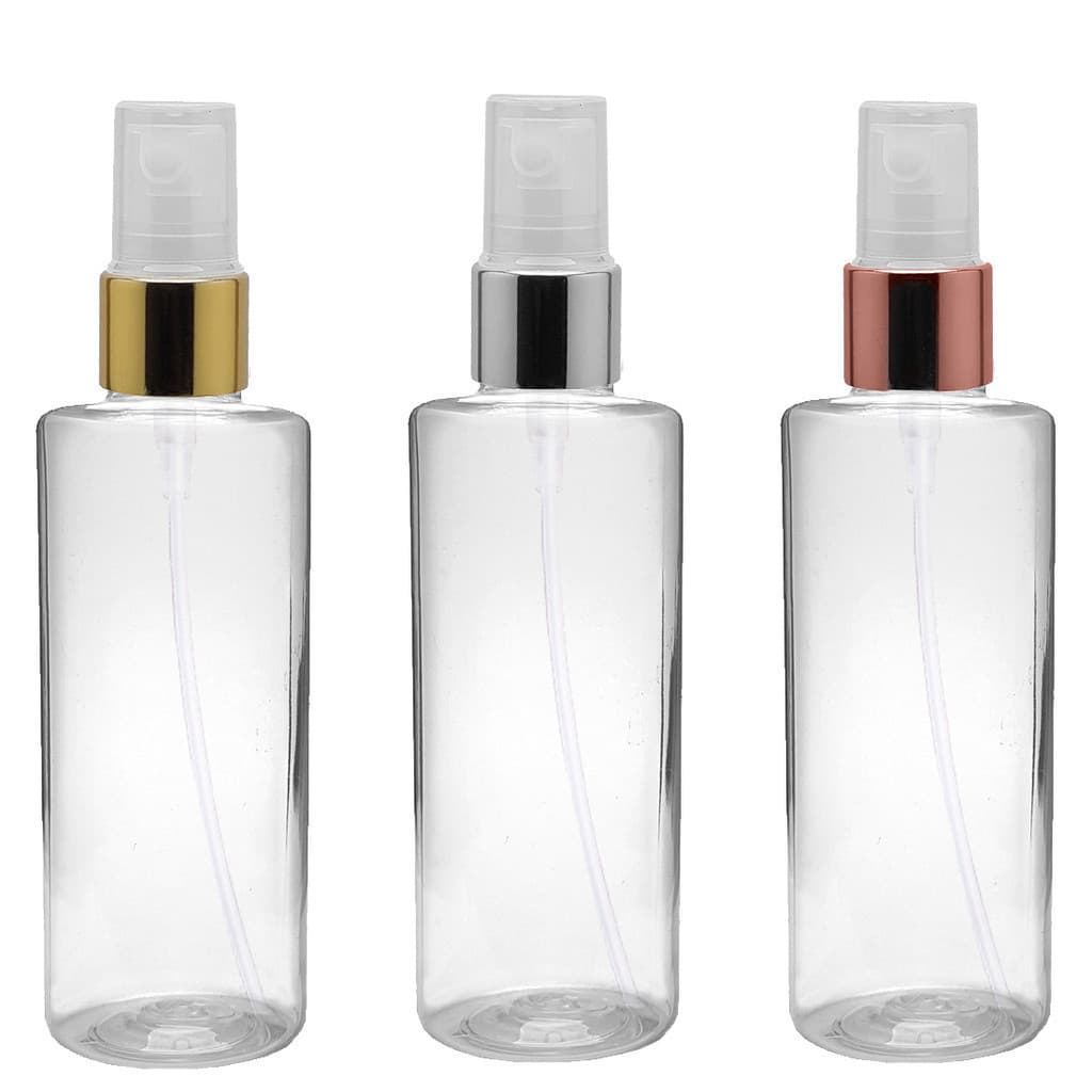Frascos Pet 100 Ml Cil Reto Válvula Spray Metalizada Plástica ideal perfumes álcool líquido