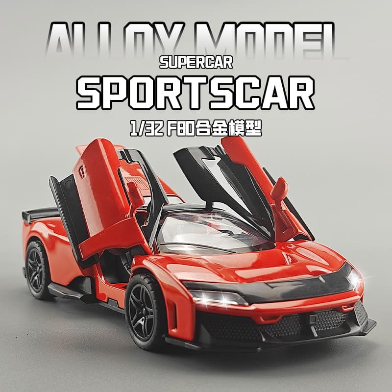 1: 32F80 liga modelo de carro puxar para trás som luz europeu supercarro coleção menino quarto supercarro brinquedo