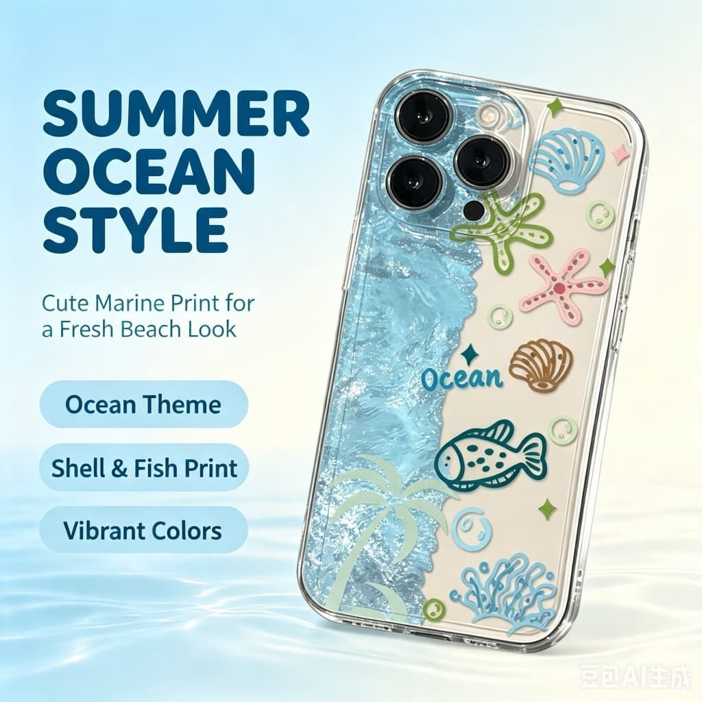 Bonito Verão Oceano Marinho Claro Caso De Telefone , Palmeira Estrela Do Mar Escudo Peixe Impressão Transparente Macio À