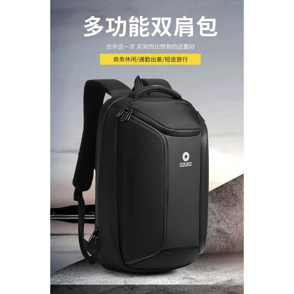 Ozuko novo estilo mochila de negócios masculina bolsa escolar estudante multifuncional computador usb à prova dwaterproo