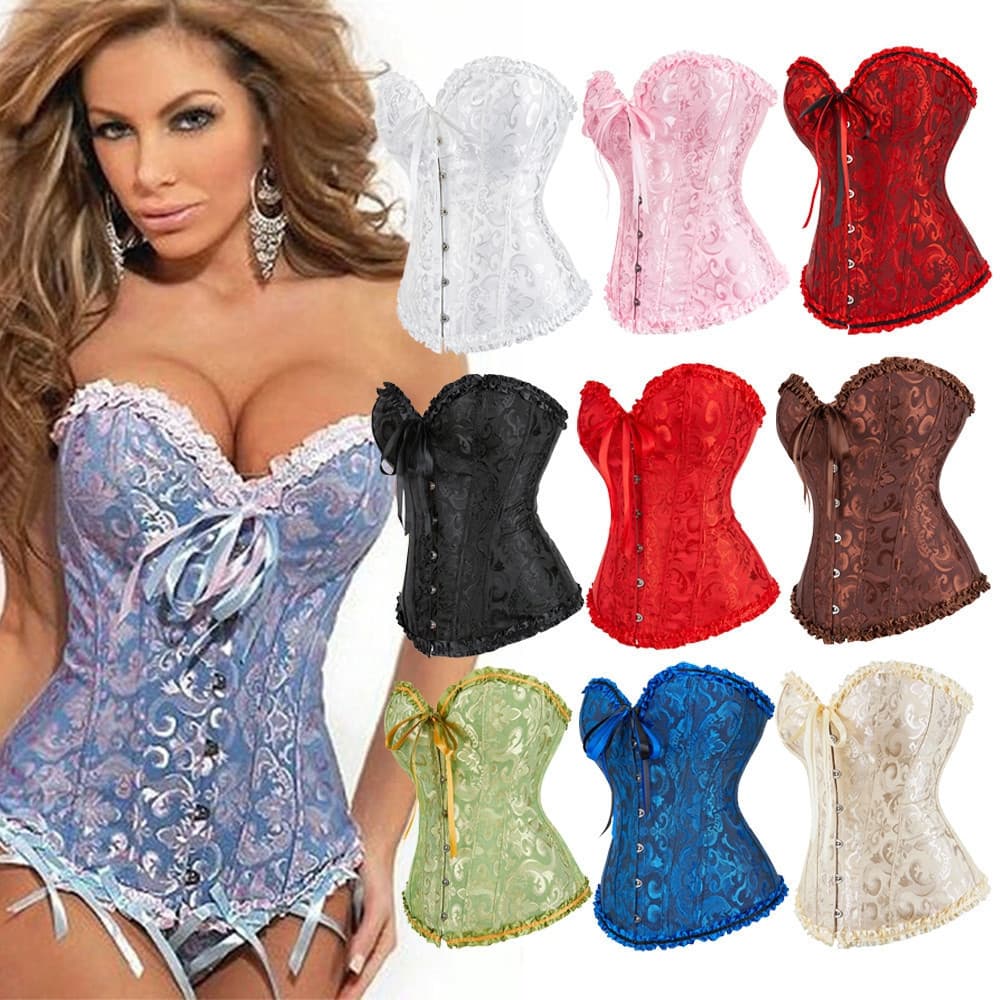 Corset Feminino Elegante para Festa em Jacquard Overbust QVLT