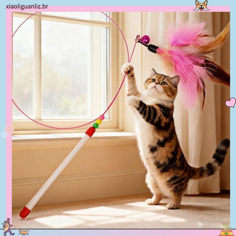 Novo estilo gato provocando brinquedo provocando vara haste longa pena com sinos gato provocando brinquedo Pet gato