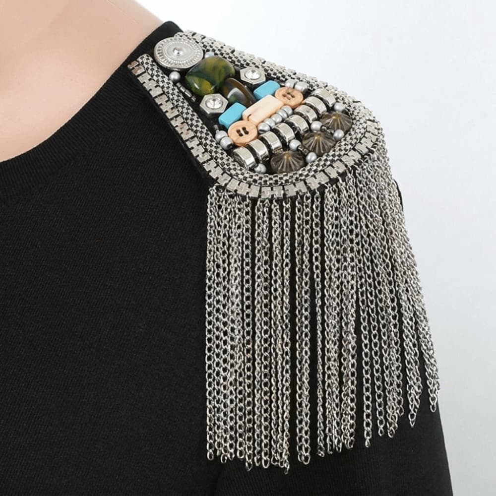 Placa De Ombro Com Corrente De Borla , Marca Franja Flash Epaulet , Broche De Contas De Liga Punk Epaulette