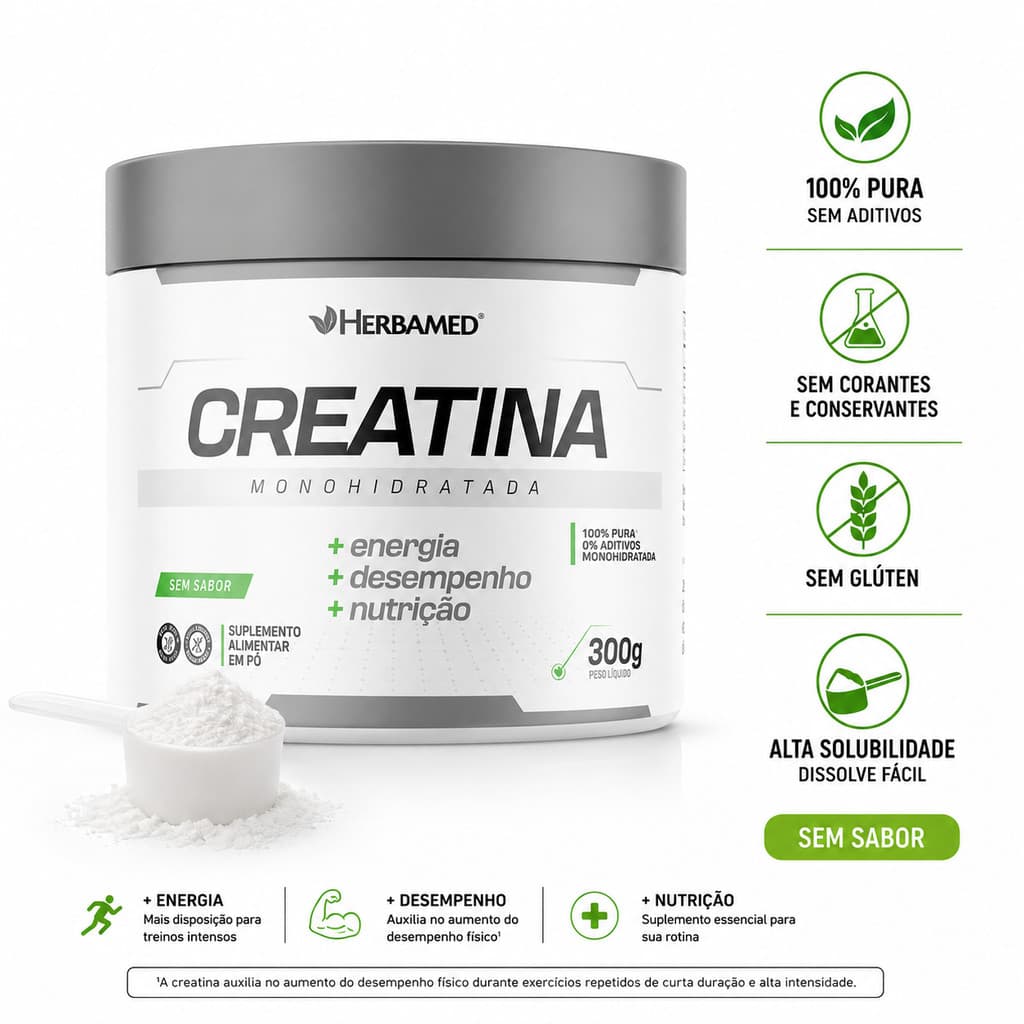 Creatina Herbamed Sem Sabor 100% Pura