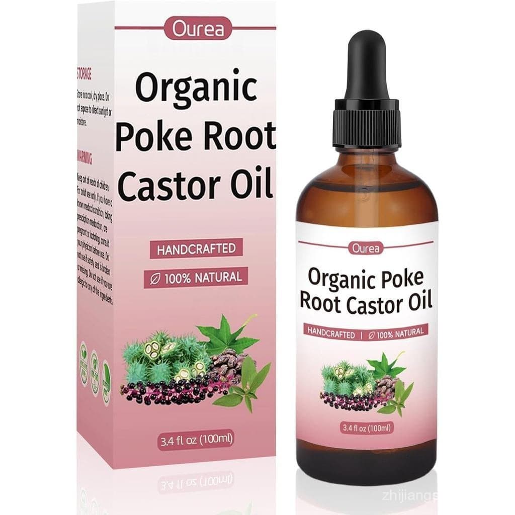 Óleo de Rícino Orgânico Poke Root – 3,4 fl oz (100 ml) Óleo Natural para Massagem Linfática, Alivia Quistos e Furúnculos