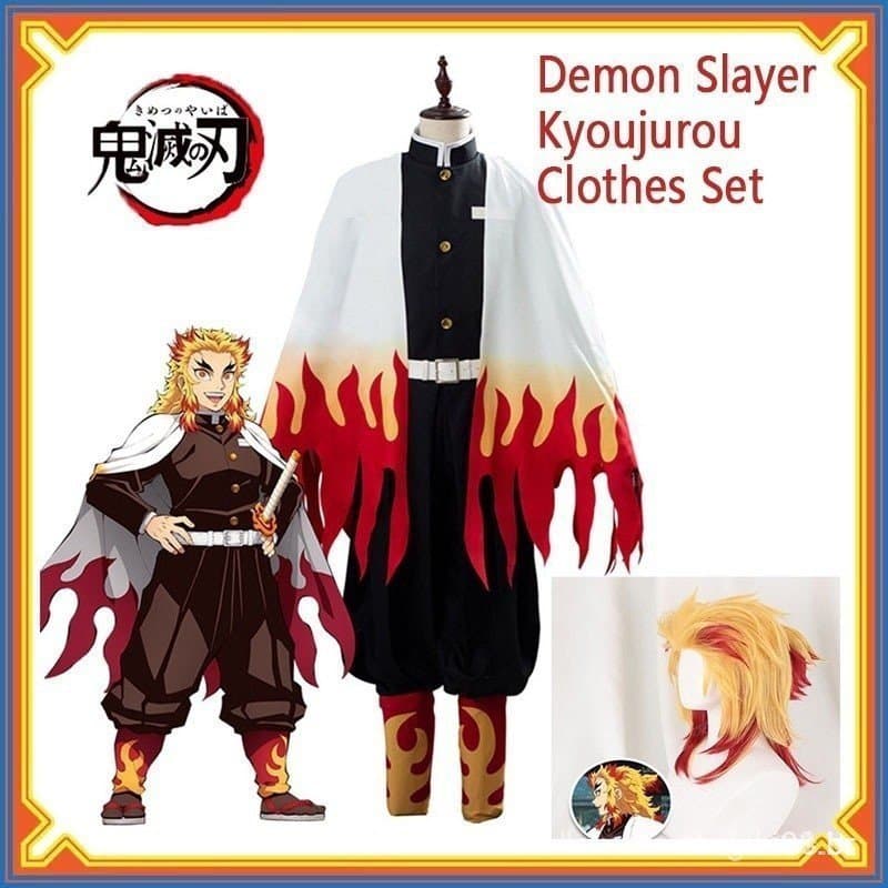 Peruca de Cosplay de Demon Slayer Rengoku Kyoujurou, Fantasias de Anime para Role Play, Traje para Festa de Halloween V