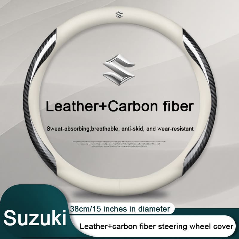 Capa de Volante em Couro e Fibra de Carbono para Carro, Adequada para Volante de 38CM, Capa Protetora Antiderrapante par