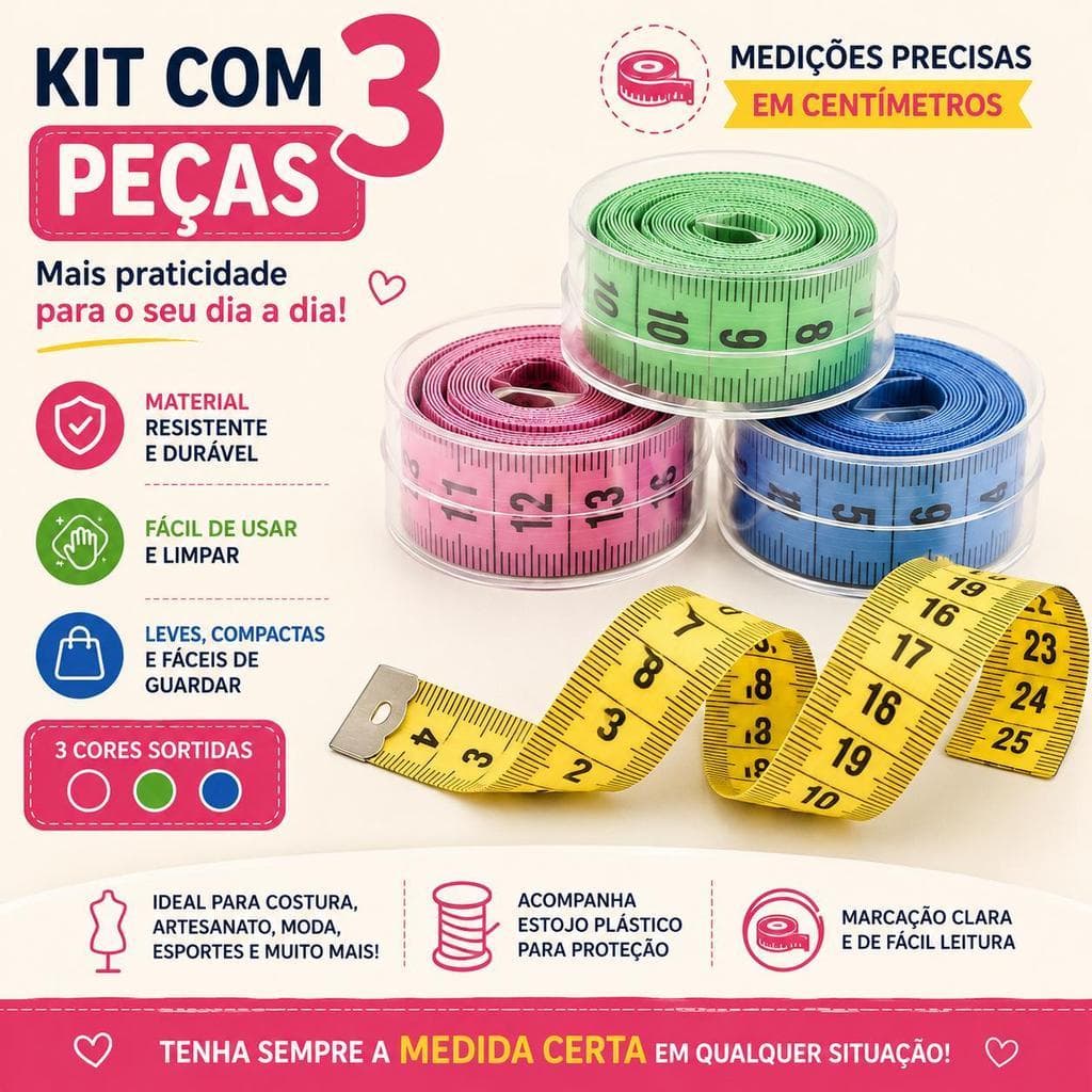 Fita Métrica Flexível 150cm Costura Modelagem Academia com Estojo para Armazenar