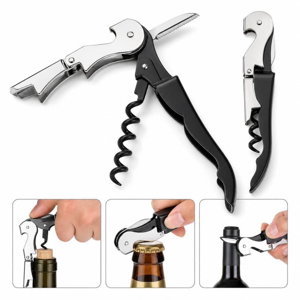 Abridor De Vinho Saca Rolhas Inox Sommelier 4 Em 1 Com Espiral Cortador De Lacre Abridor Garrafas Bar Cozinha Casa