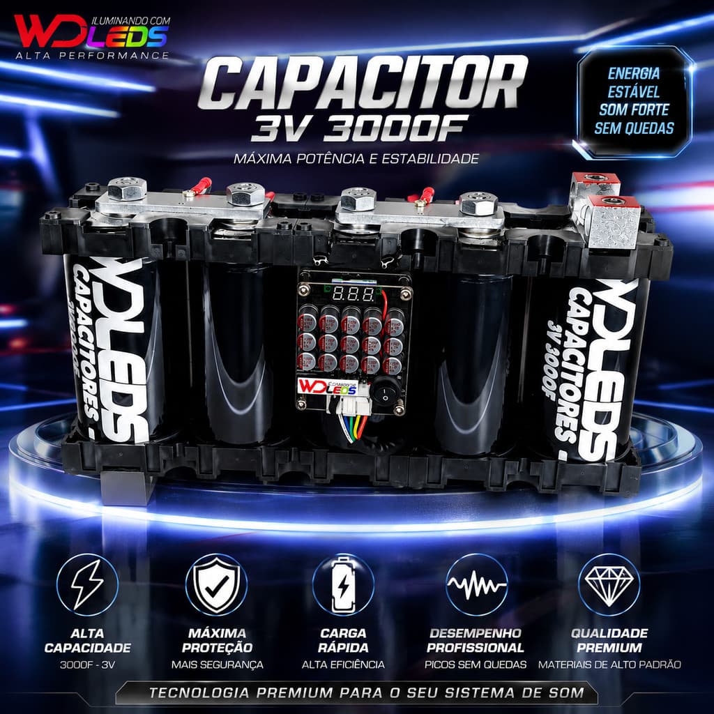 Mega Capacitor Automotivo 3000F Pack 5und Até 10.000 Rms