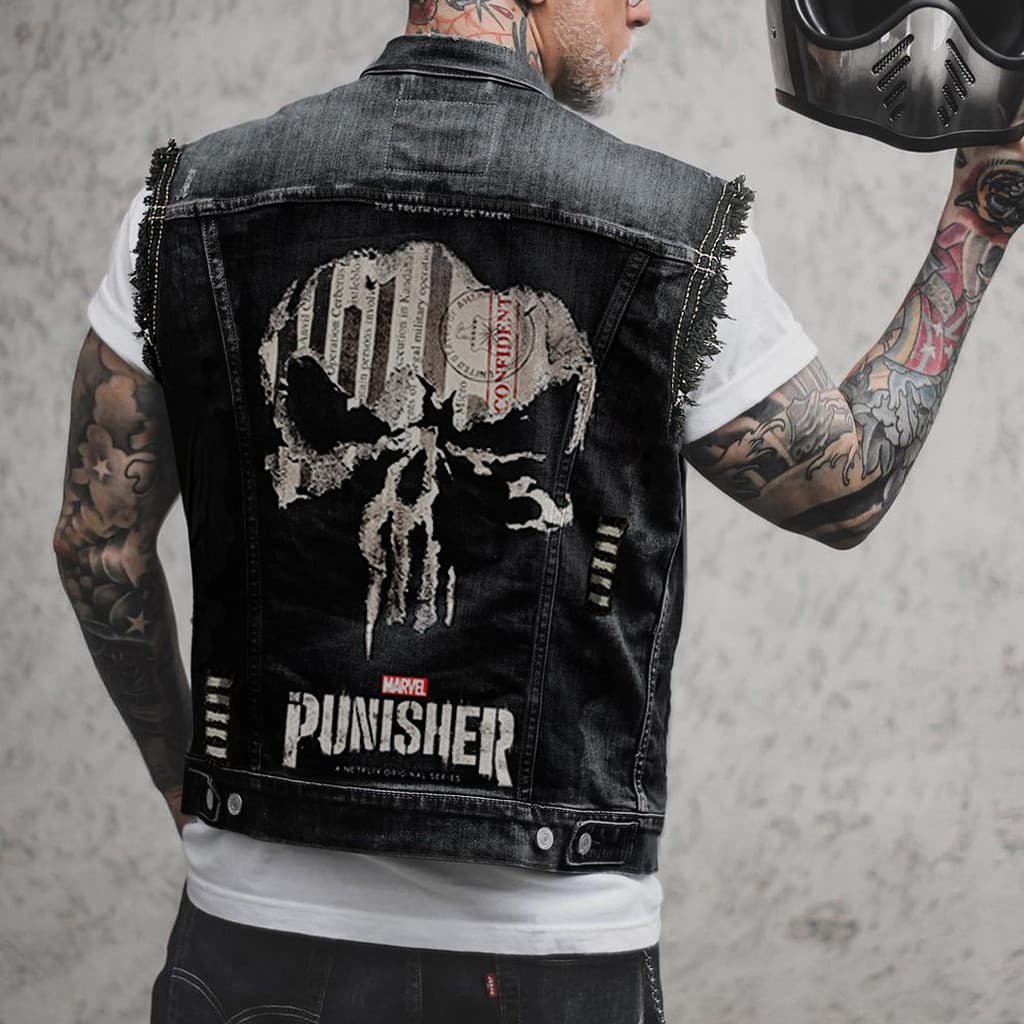 Masculino Botão Frente Vintage Impresso Denim Sem Mangas Colete Casual Ao Ar Livre Streetwear Diário Camadas Topo