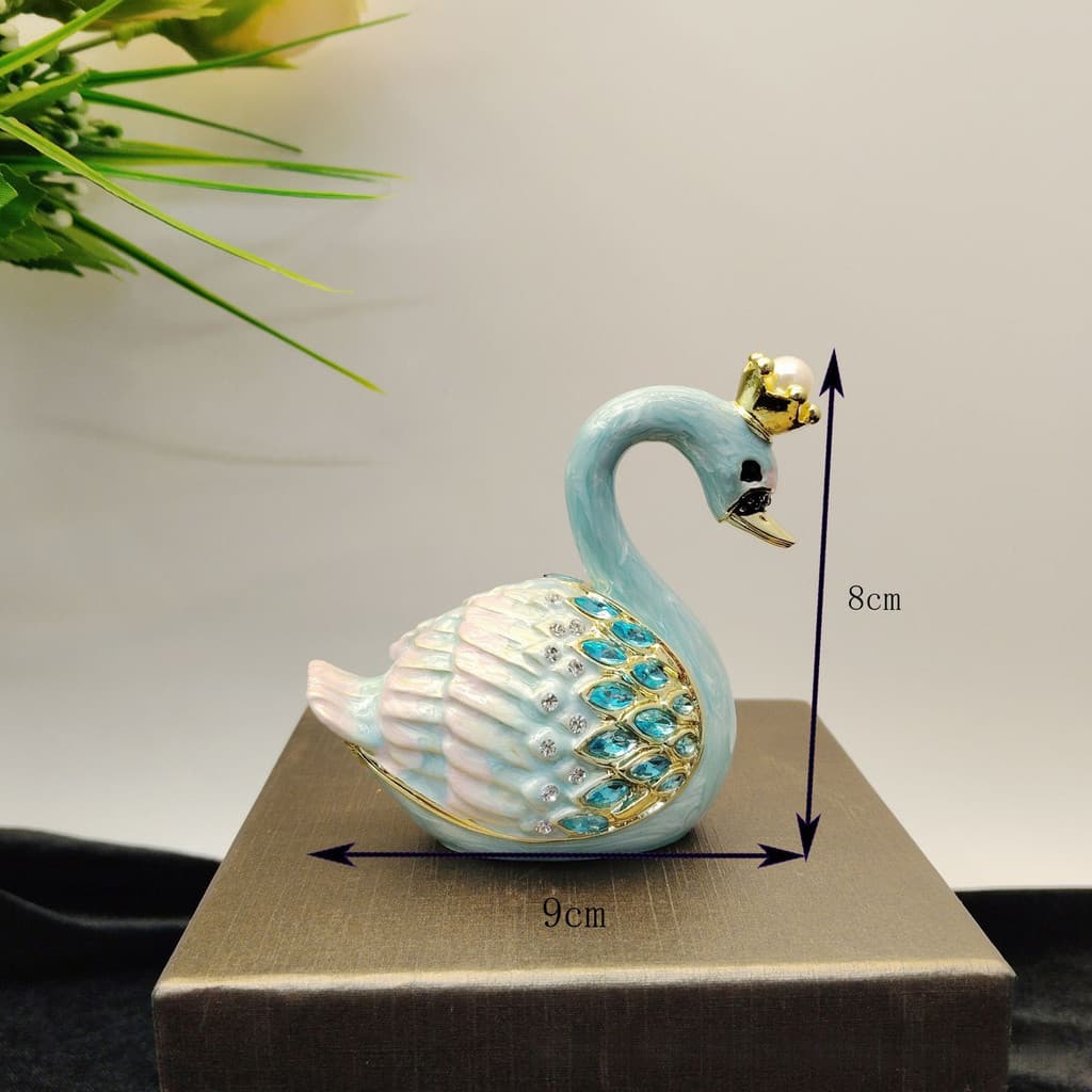 Caixa de joias de liga de cisne azul cor esmaltada caixa de armazenamento de anel presente de feriado