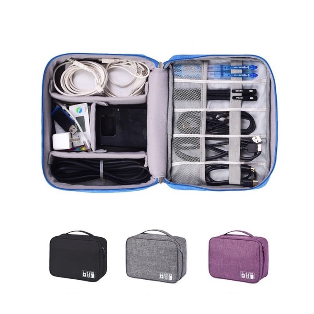 Estojo Organizador para Cabos, Carregadores, USB e Acessórios – Bolsa de Viagem na Cor Preta