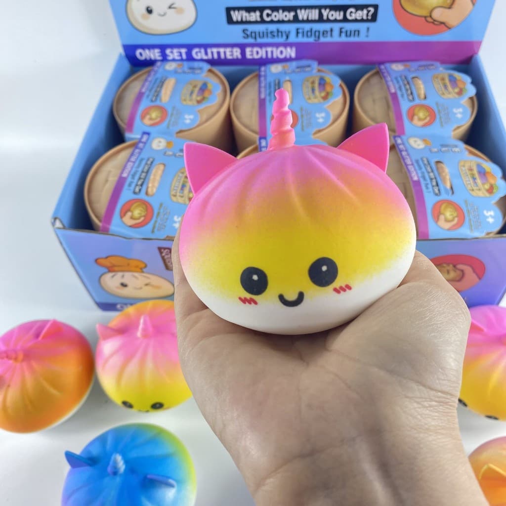 1 Unidade De Squishy De Coque De Gato Arco-Íris – Glitter , Ascensão Lenta , Espremedor Inchado , Conjunto De Presente C