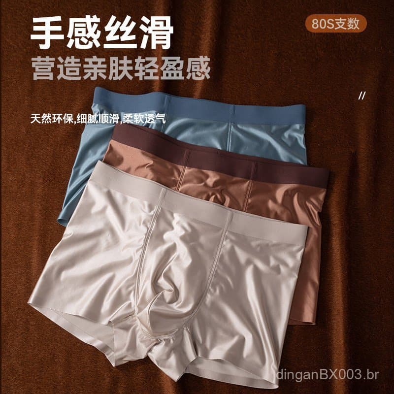 Cuecas masculinas de luxo em cetim e seda gelada, cuecas antibacterianas de seda de amoreira, cuecas boxer sem costura p
