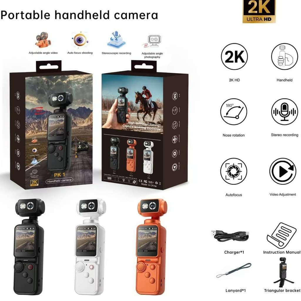 [Tela LCD 1.44] Novo estilo de câmera esportiva portátil PK1, fotografia de gravação HD, câmera HD externa portátil