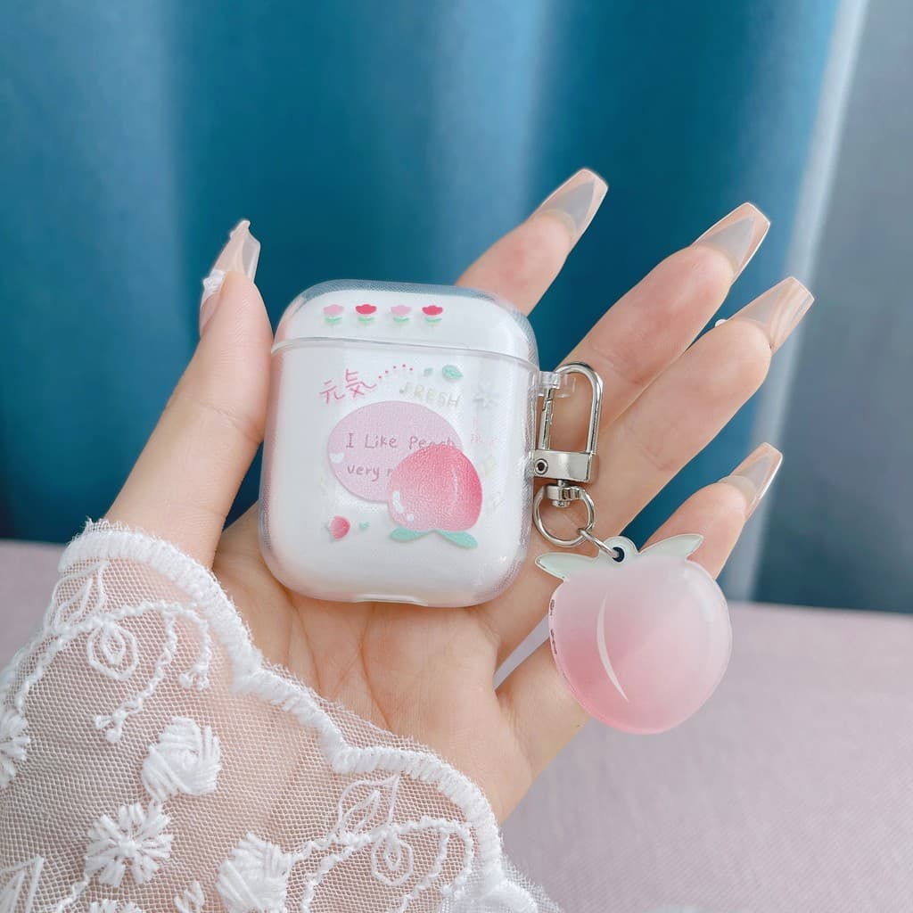 Korean-style cute girly pink peach pendant AirPods 1/2 generation  wireless Bluetooth earphone case, new Pro 2 model, gi