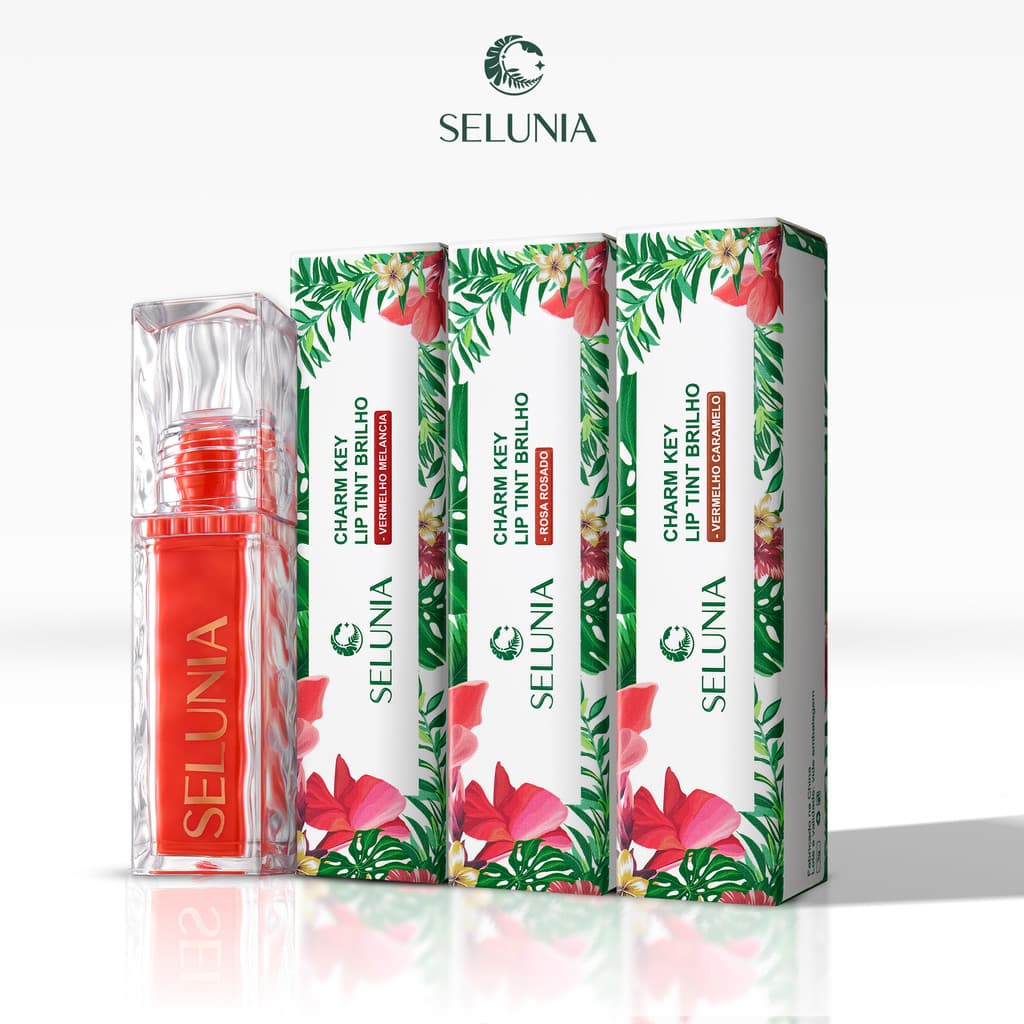Gloss Lip Selunia Tint Charm Key | Efeito Espelhado Brilho Vinil | Hidrata e Não Gruda Vitamina E 3g