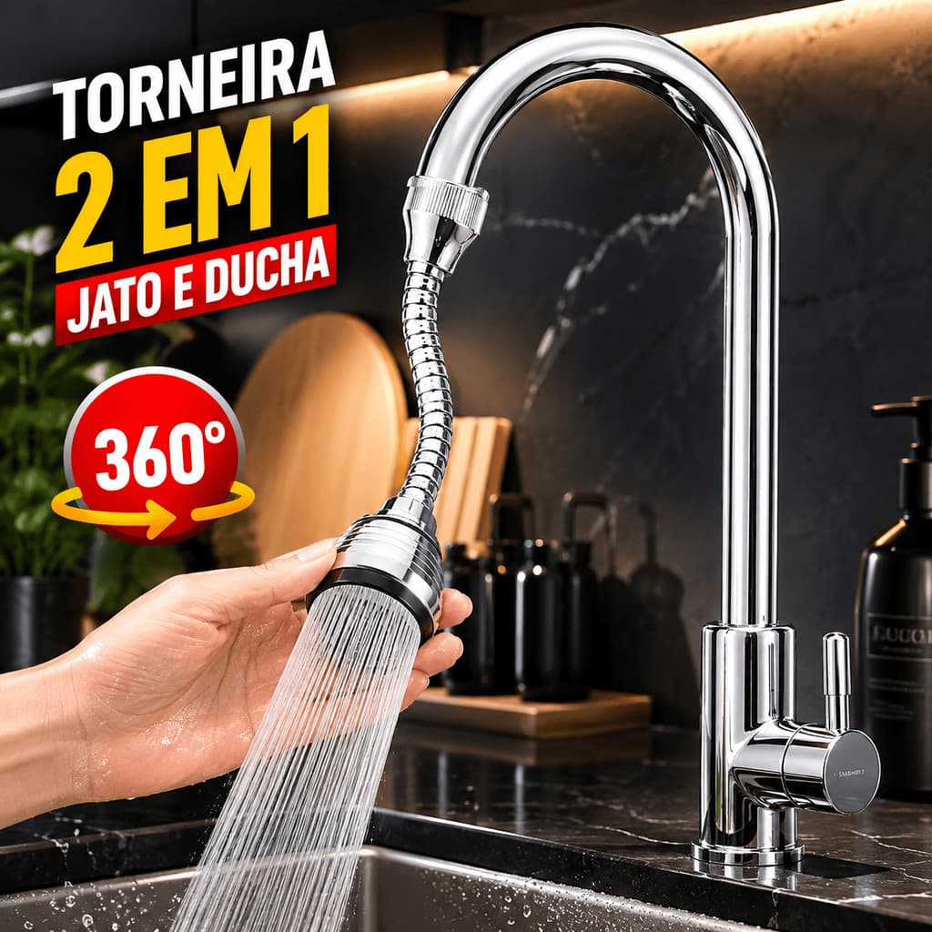 Bico para Torneira Extensor Flexível De Pia Adaptador Chuveirinho 360º Chuveirinho Economiza Agua