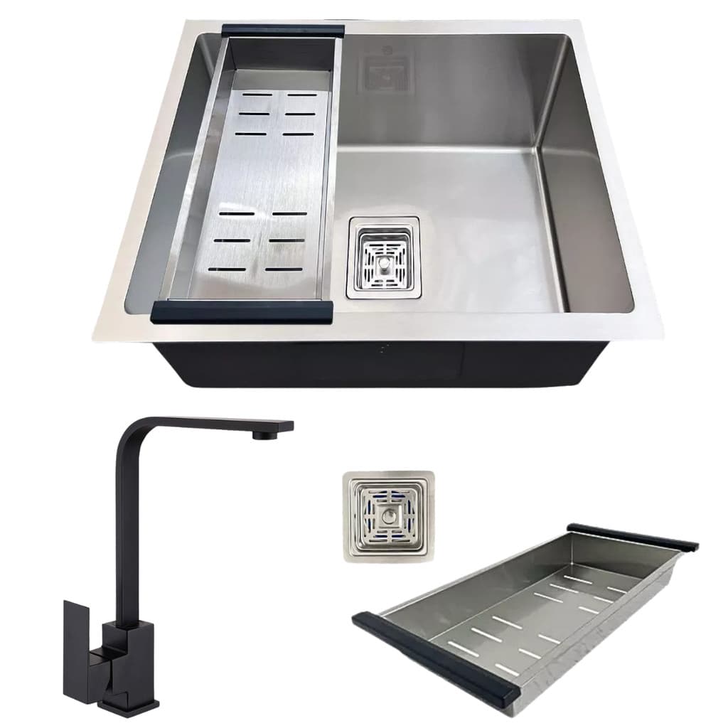 CUBA GOURMET QUADRADA INOX304 COM TORNEIRA MONOCOMANDO PRETA