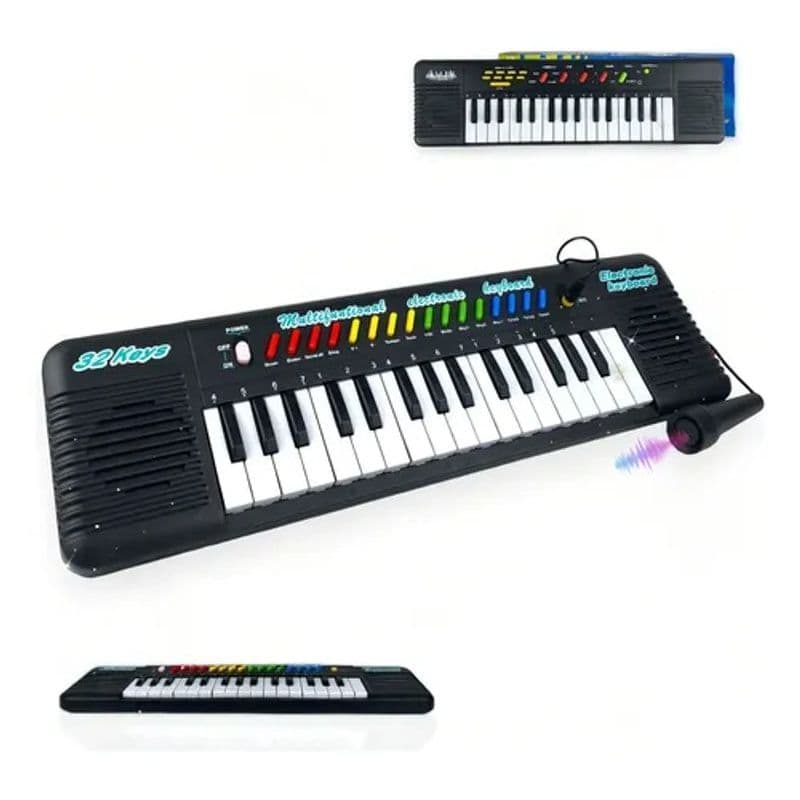 Teclado Musical Infantil Com Microfone Piano De Brinquedo Educativo Cor Preto