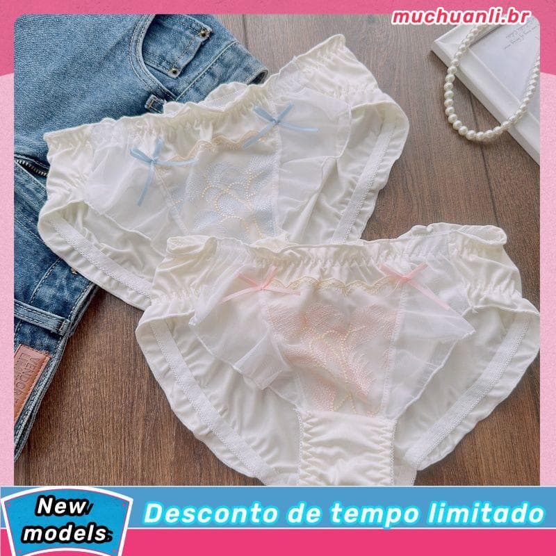 Japonês doce bordado menina calcinha leite seda cintura baixa bonito voando Briefs senhoras Shorts conforto
