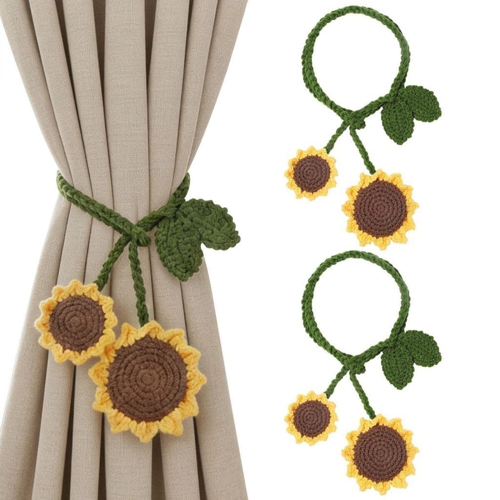 2 Pçs Artesanal Flor Cortina Holdbacks Sem Broca Corda Titular Girassol Tiebacks
