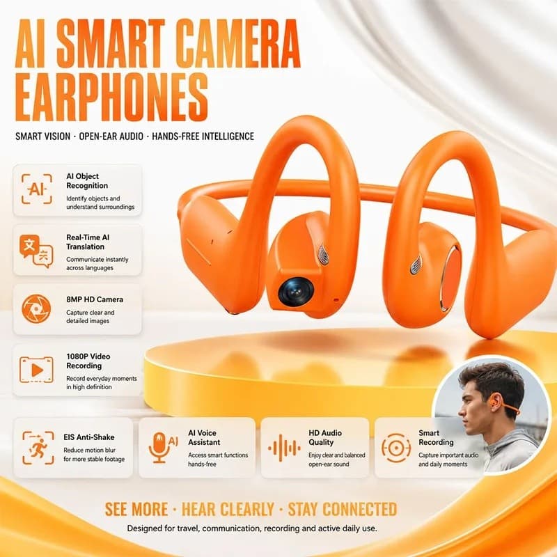 Nova Câmera De 8MP EIS Anti-Vibração Sem Fio Bluetooth Fones De Ouvido AI Assistente De Voz Esportes Som Claro Conexão E