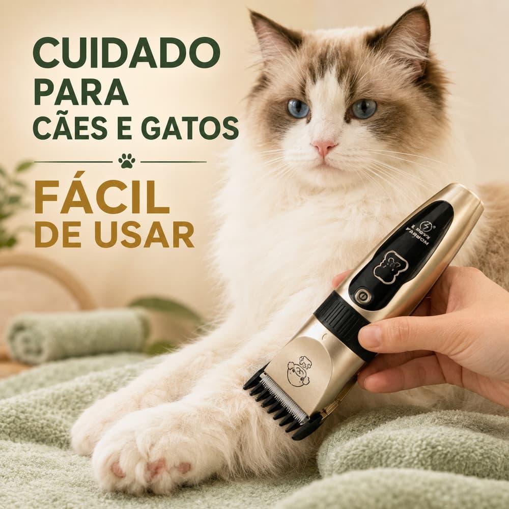 Máquina de Tosa Pet Premium para Cães e Gatos, Corte Suave USB Recarregável 3W 400mAh com 4 Pentes