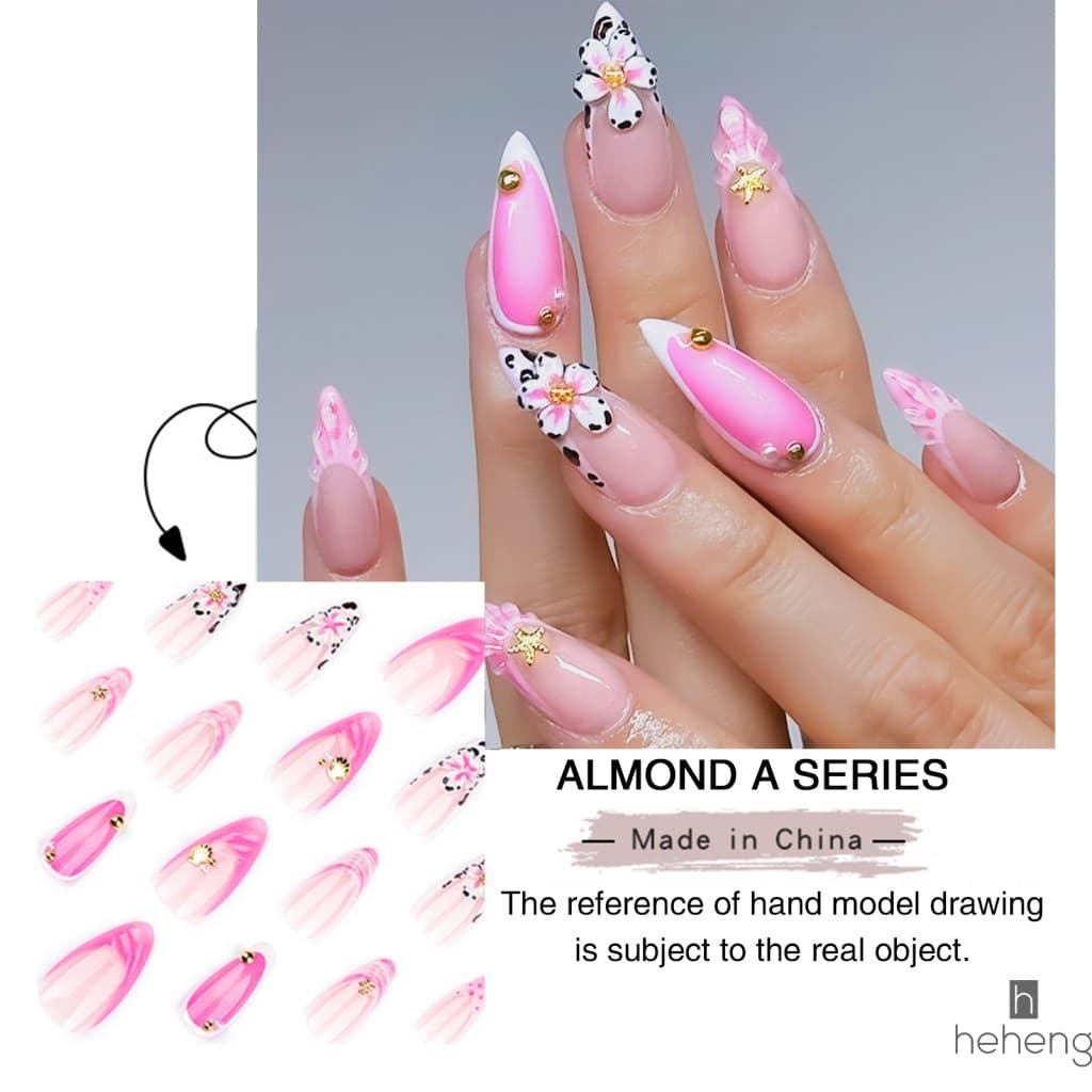 24 Unidades De Unhas Falsas Acrílicas Com Padrão De Leopardo Preto E Branco Flores Rosa 3D Para Festa De Casamento , Uso