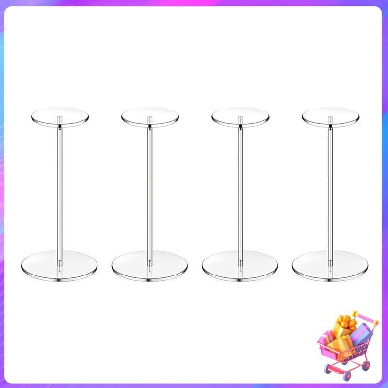 [Bom Negócio] 4 Conjuntos De Suporte De Chapéu Acrílico , Pedestal Transparente , Expositor De Beisebol , Risers Redondo