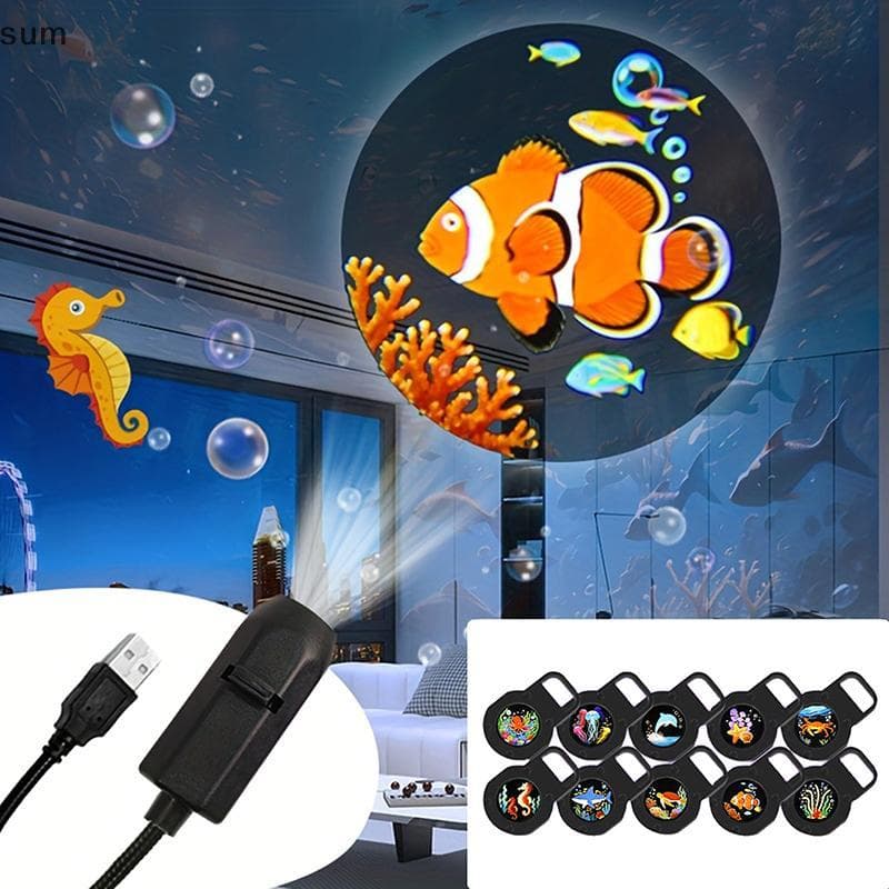 [sum] LED Ocean Life Projetor Luz 16 Cores Alimentada Por USB Lâmpada Noturna Para Crianças Sala De Estar Decoração De F