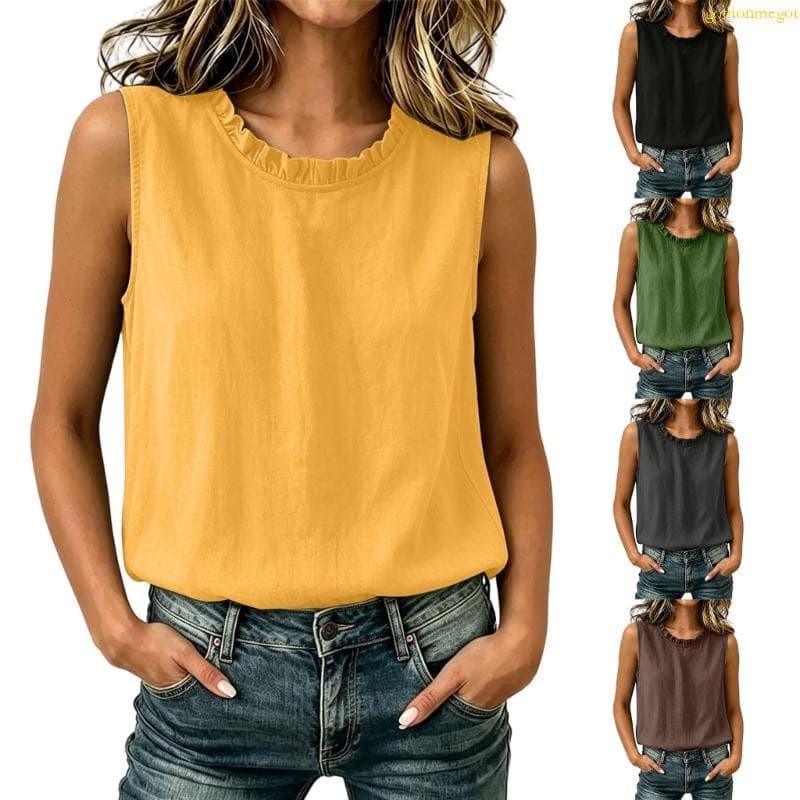 gotitonmegot Blusa Feminina Linho Solta Mangas Casual Férias Camisas Gaze Leves